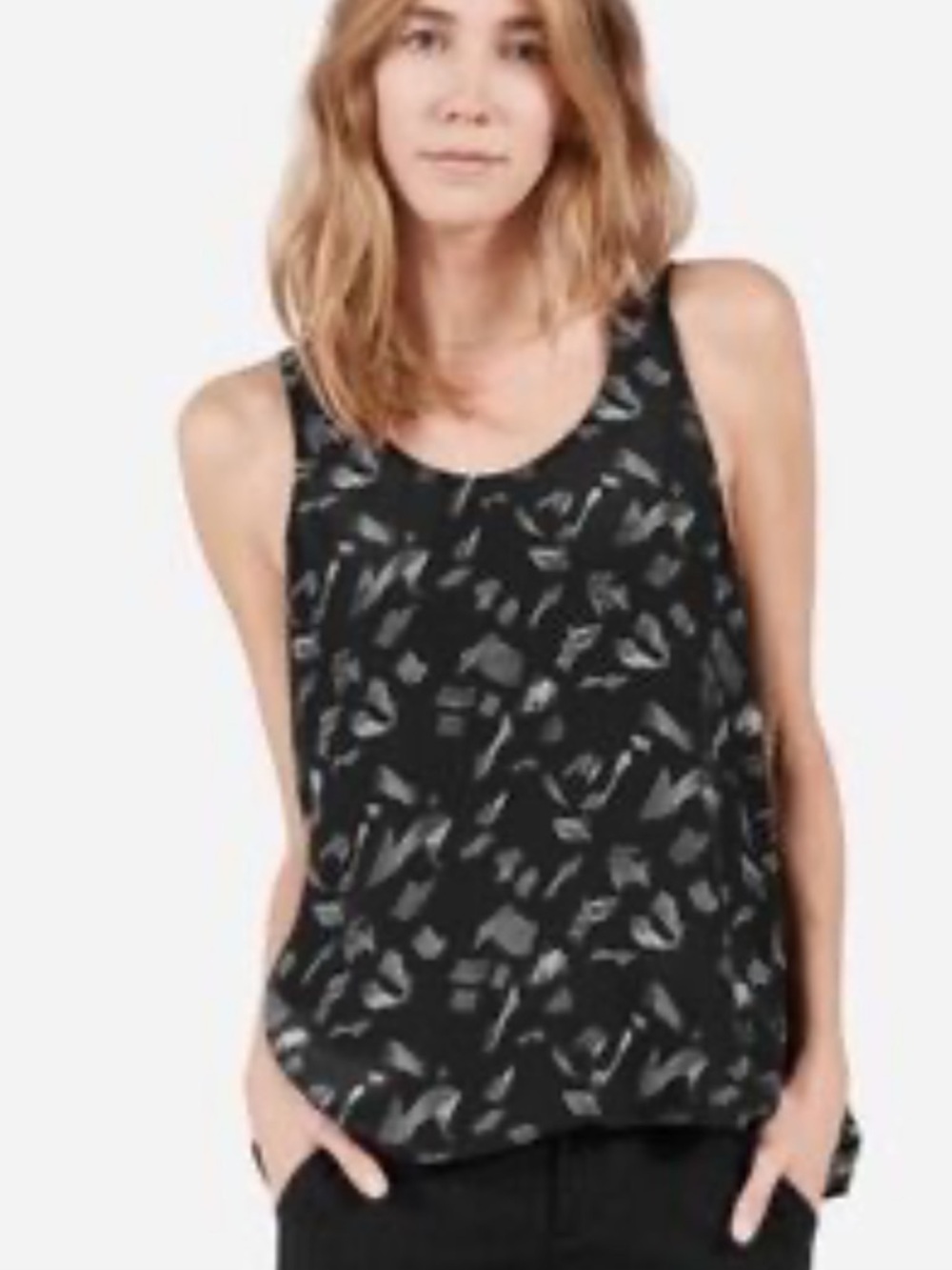 Everlane Silk Black Geometric Swing tank Blouse Sz M
